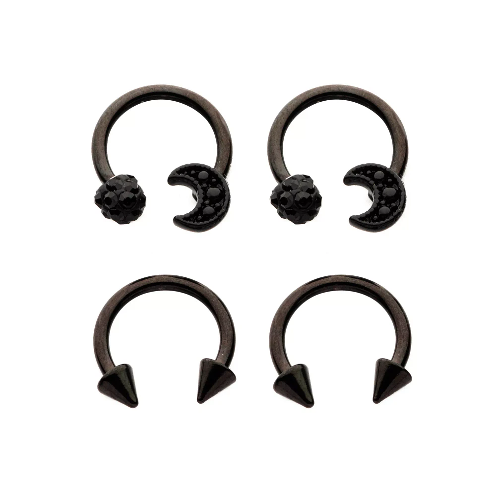 Multi-Pack Black Moon Horseshoe Rings 2 Pair - 16 Gauge