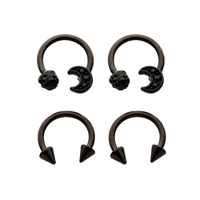 Multi-Pack Black Moon Horseshoe Rings 2 Pair - 16 Gauge