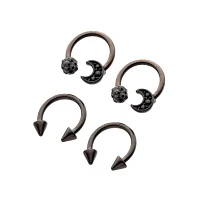Multi-Pack Black Moon Horseshoe Rings 2 Pair - 16 Gauge