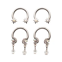 Multi-Pack Moon Gem Dangle Horseshoe Rings 4 Pack - 14 Gauge