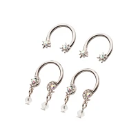 Multi-Pack Moon Gem Dangle Horseshoe Rings 4 Pack - 14 Gauge