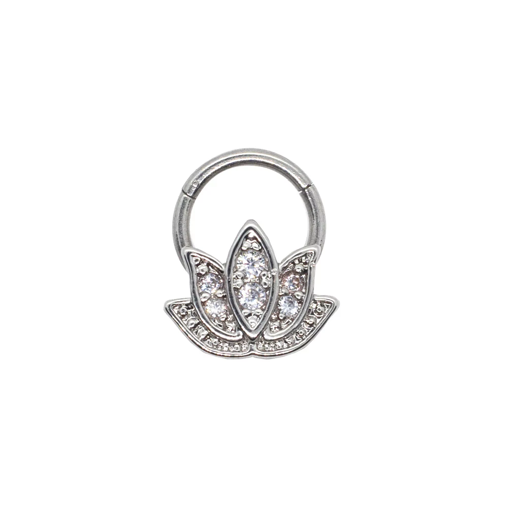 CZ Lotus Hinged Septum Ring - 16 Gauge