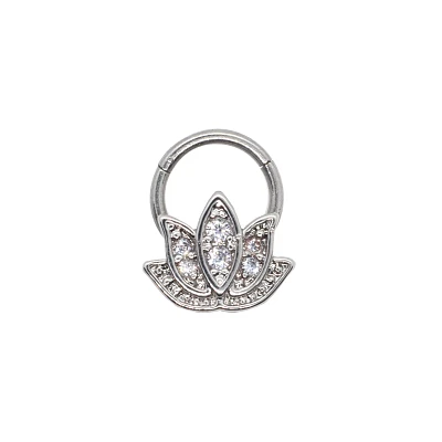 CZ Lotus Hinged Septum Ring - 16 Gauge