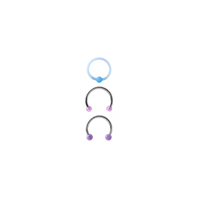 Multi-Pack Purple Horseshoe Rings and Bioflex Captive Ring 3 Pack - 16 Gauge