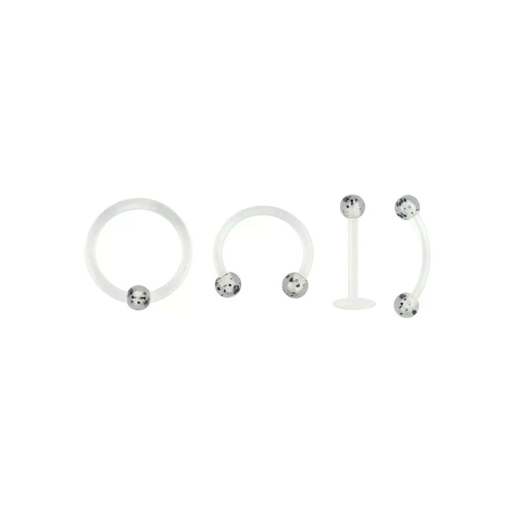 Multi-Pack Clear and Glitter Horseshoe and Captive Rings 2 Pair - 16 Gauge