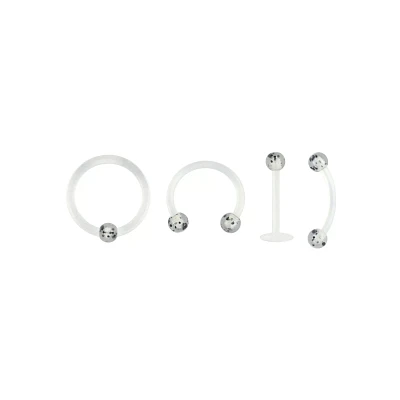 Multi-Pack Clear and Glitter Horseshoe and Captive Rings 2 Pair - 16 Gauge