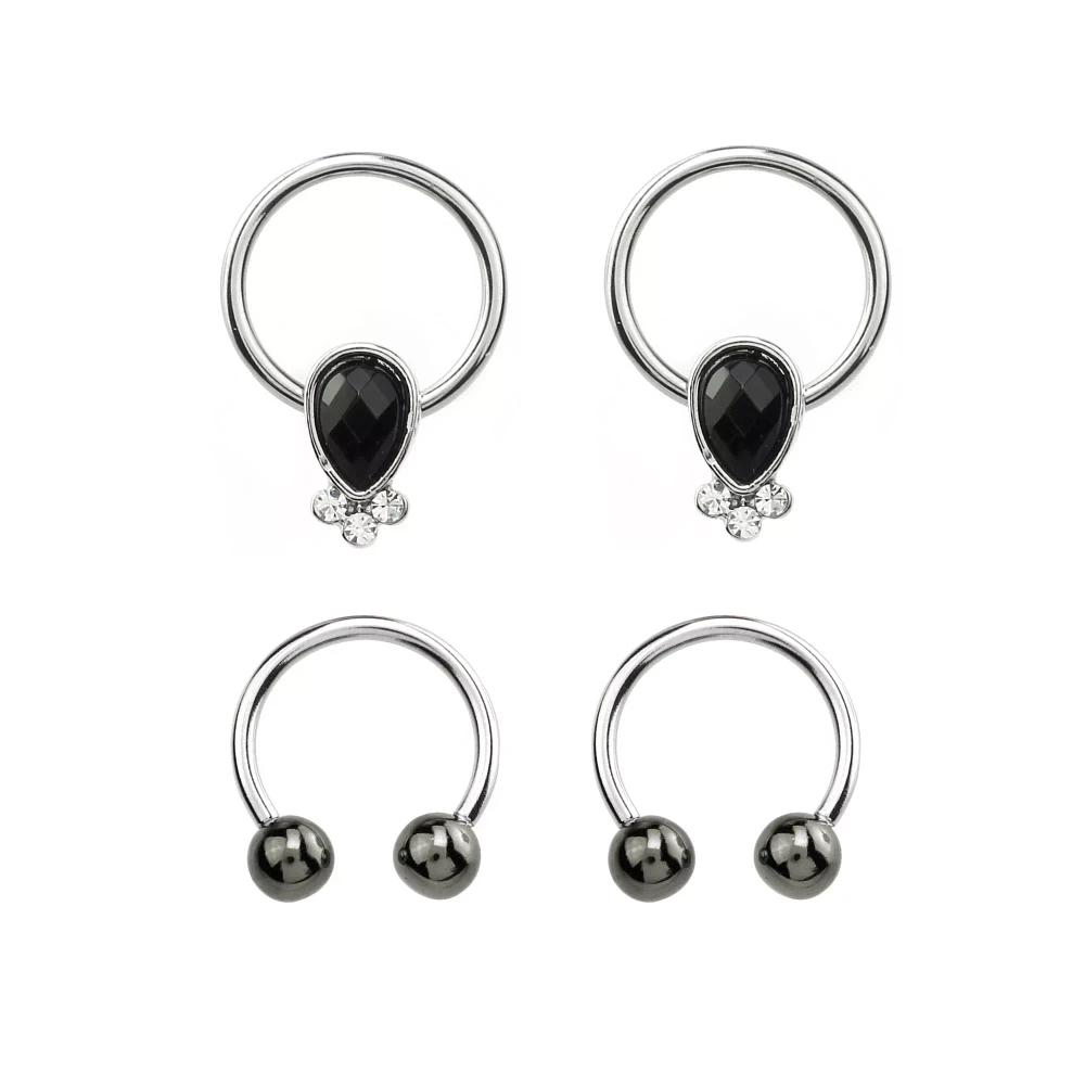 Multi-Pack Black Teardrop Septum Rings 4 Pack- 16 Gauge