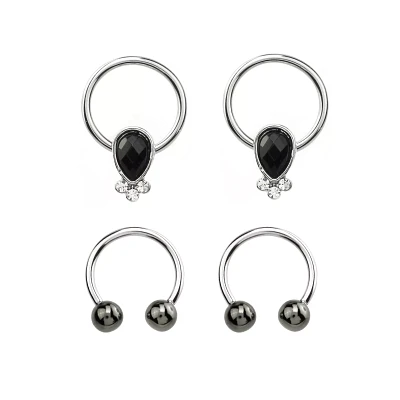 Multi-Pack Black Teardrop Septum Rings 4 Pack- 16 Gauge