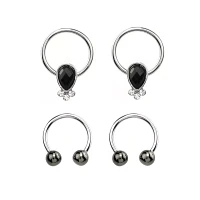 Multi-Pack Black Teardrop Septum Rings 4 Pack- 16 Gauge