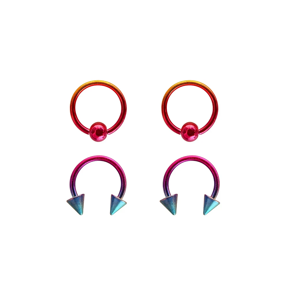 Multi-Pack Rainbow Ombre Horseshoe Rings 4 Pack - 16 Gauge