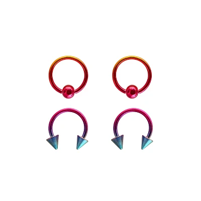 Multi-Pack Rainbow Ombre Horseshoe Rings 4 Pack - 16 Gauge
