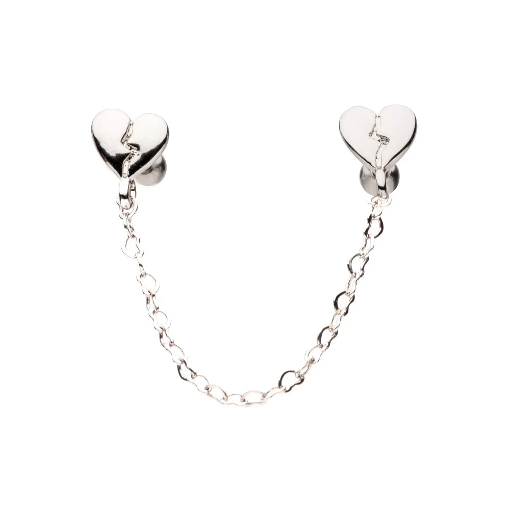 Multi-Pack Silvertone Heart Chain Cartilage Earrings 2 Pack - 18 Gauge