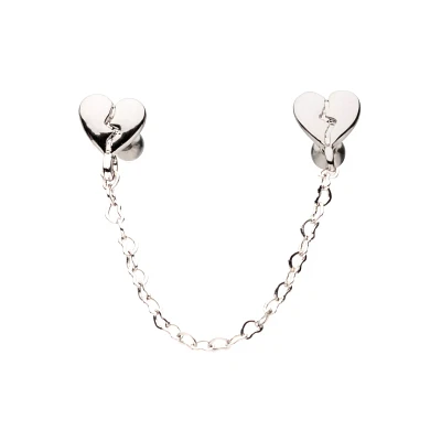 Multi-Pack Silvertone Heart Chain Cartilage Earrings 2 Pack - 18 Gauge