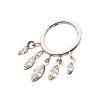 CZ  Five Gem Dangle Hinged Hoop Septum Ring - 16 Gauge