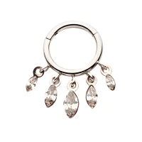 CZ  Five Gem Dangle Hinged Hoop Septum Ring - 16 Gauge