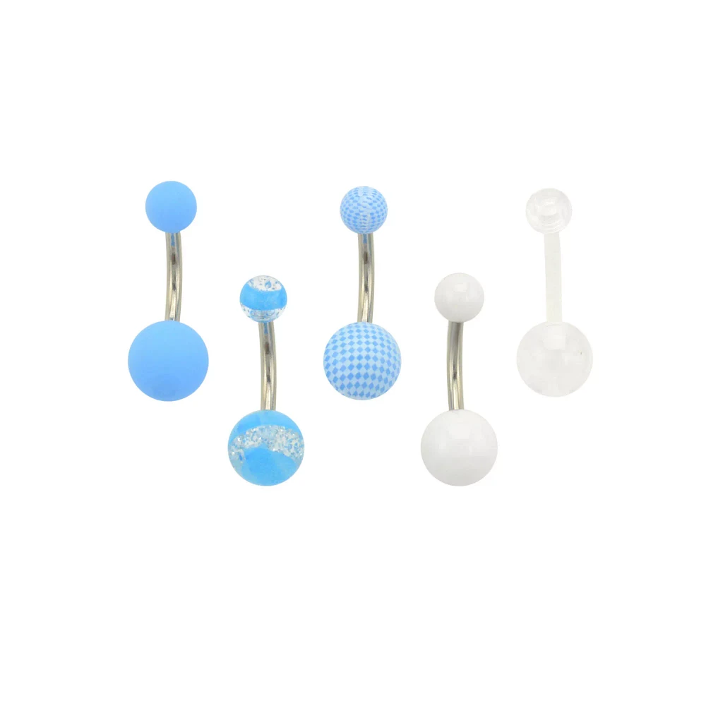 Multi-Pack Light Blue Belly Rings 5 Pack - 14 Gauge