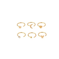 Multi-Pack CZ Goldtone Star Heart Moon Butterfly Hoop Nose Rings 6 Pack - 20 Gauge