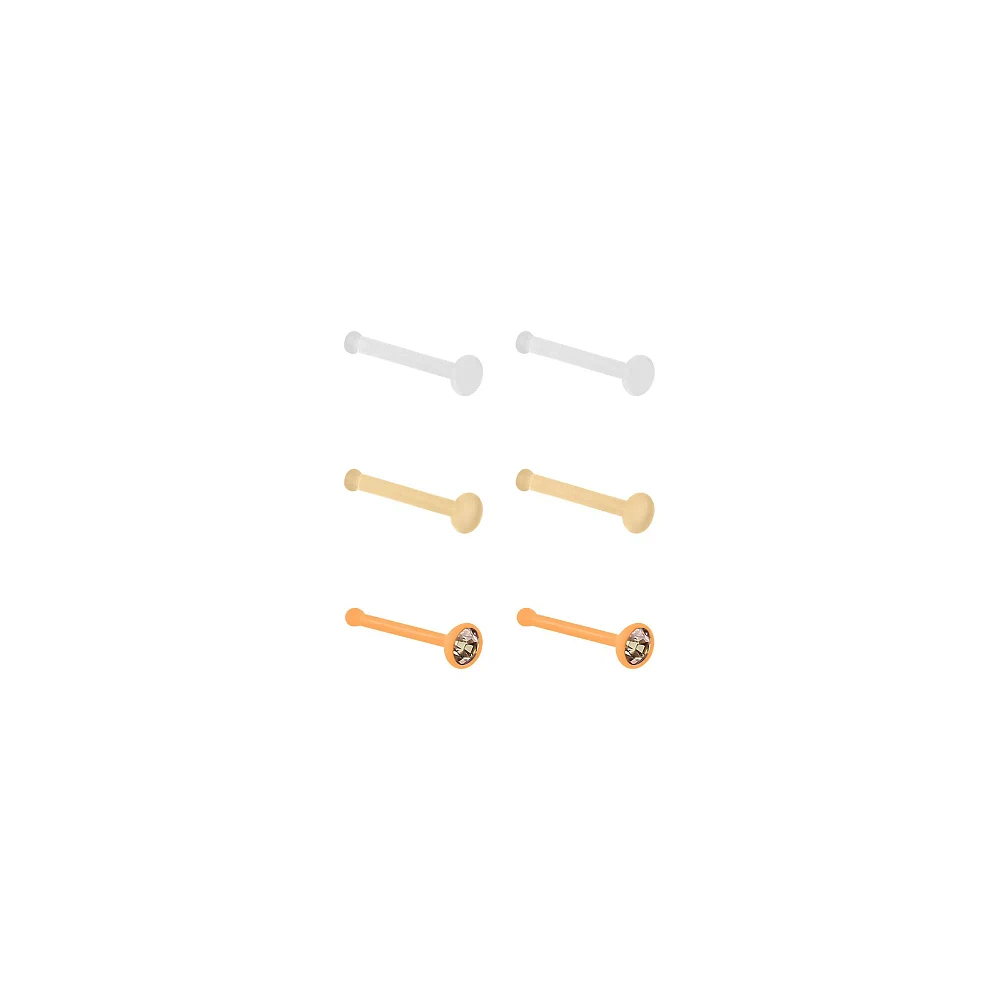 Multi-Pack CZ Orange Bioflex Bone Nose Rings 6 Pack - 20 Gauge