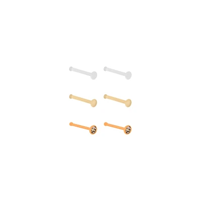 Multi-Pack CZ Orange Bioflex Bone Nose Rings 6 Pack - 20 Gauge