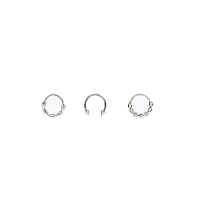 Multi-Pack Silvertone Wire Septum Rings and Horseshoe Ring 3 Pack - 16 Gauge