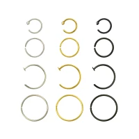 Multi-Pack CZ Goldtone and Black Hoop Nose Rings Half 12 Pack - 20 Gauge