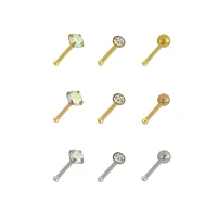 Multi-Pack CZ Silvertone and Goldtone Nose Pins 9 Pack- 20 Gauge