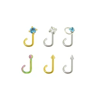 Multi-Pack Teal CZ Screw Nose Rings 6 Pack - 20 Gauge