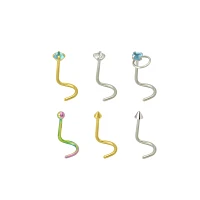 Multi-Pack Teal CZ Screw Nose Rings 6 Pack - 20 Gauge