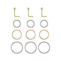 Multi-Pack Rainbow L-Bend and Hoop Nose Rings 12 Pack - 20 Gauge