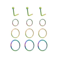 Multi-Pack Rainbow L-Bend and Hoop Nose Rings 12 Pack - 20 Gauge