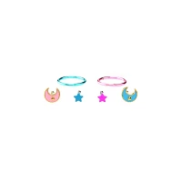 Multi-Pack Pink and Blue Celestial Hoop Nose Ring and Nose Pin 6 Pack - 20 Gauge