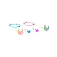 Multi-Pack Pink and Blue Celestial Hoop Nose Ring and Nose Pin 6 Pack - 20 Gauge