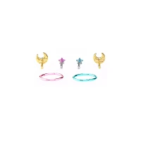 Multi-Pack Pink and Blue Celestial Hoop Nose Ring and Nose Pin 6 Pack - 20 Gauge
