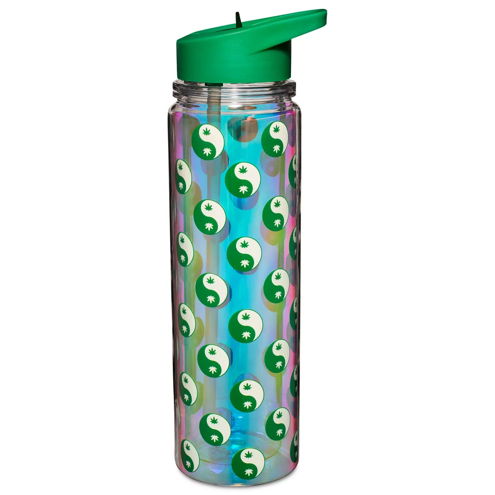 Weed Leaf Yin and Yang Water Bottle with Straw - 18 oz.