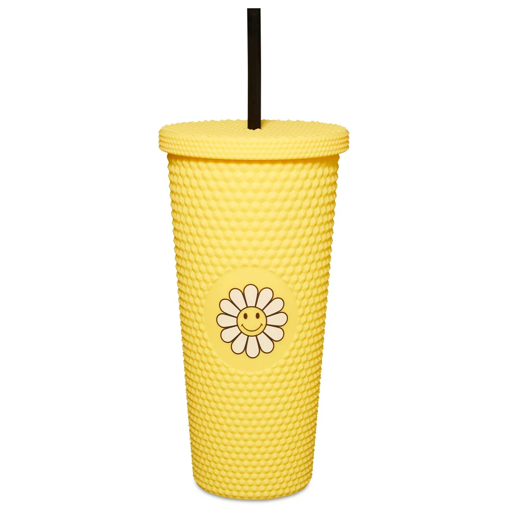 Yellow Daisy Textured Cup with Straw- 20 oz.