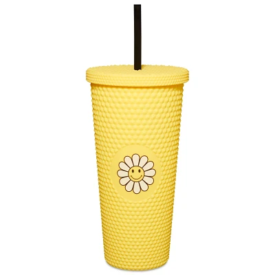 Yellow Daisy Textured Cup with Straw- 20 oz.
