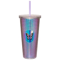 Iridescent Butterfly Textured Cup with Straw- 20 oz.
