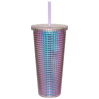 Iridescent Butterfly Textured Cup with Straw- 20 oz.