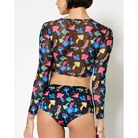 Long Sleeve Trippy Mushroom Mesh Crop Top