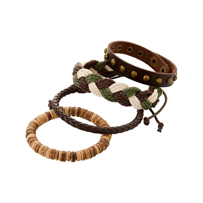 Multi-Pack Brown and Olive Braided Bracelets - 4 Pack