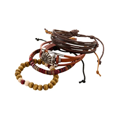 Multi-Pack Brown and Red Faux Leather Bracelets - 4 Pack