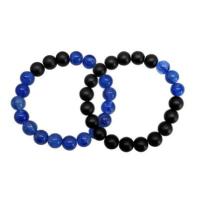 Navy Blue and Black Long Distance Beaded Bracelets - 2 Pack