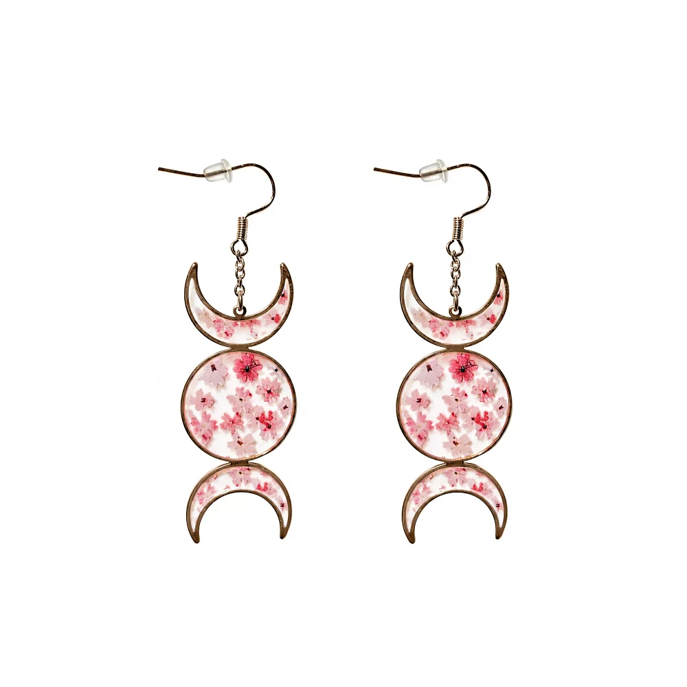 Triple Moon Flower Dangle Earrings