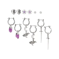 Multi-Pack Crystal Charm and Hoop Earrings - 6 Pack