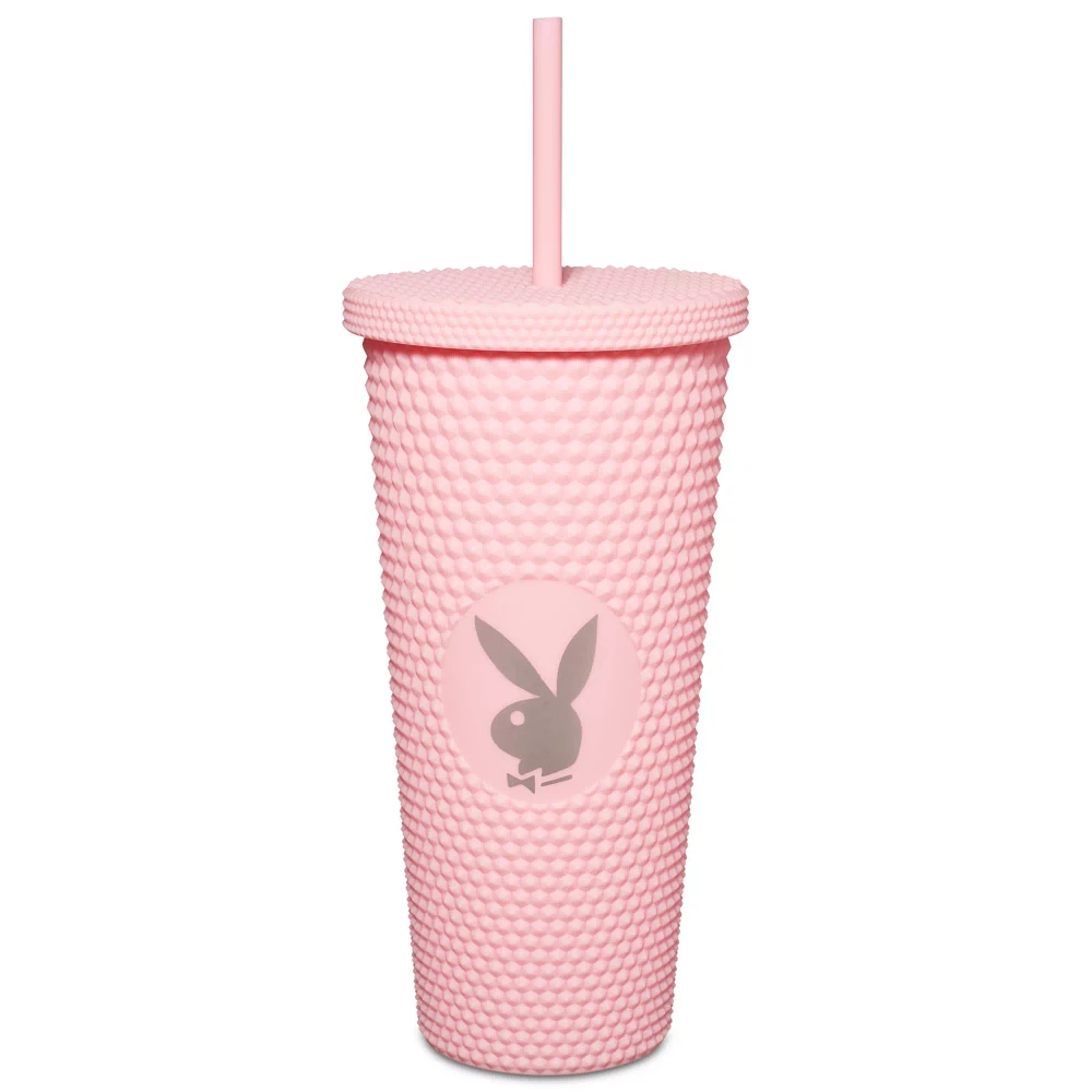 Textured Pink Playboy Cup with Straw - 20 oz.