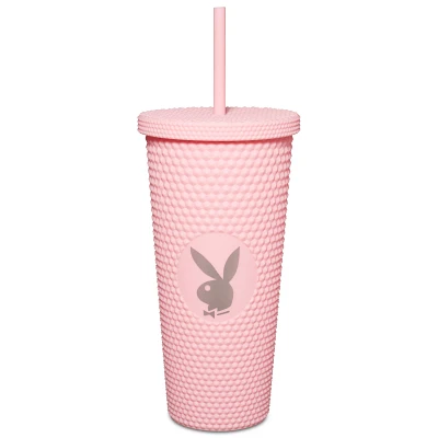 Textured Pink Playboy Cup with Straw - 20 oz.