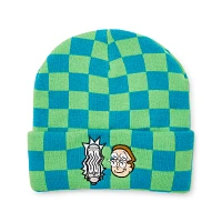 Green and Blue Checkered Beanie Hat - Rick and Morty