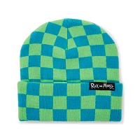 Green and Blue Checkered Beanie Hat - Rick and Morty