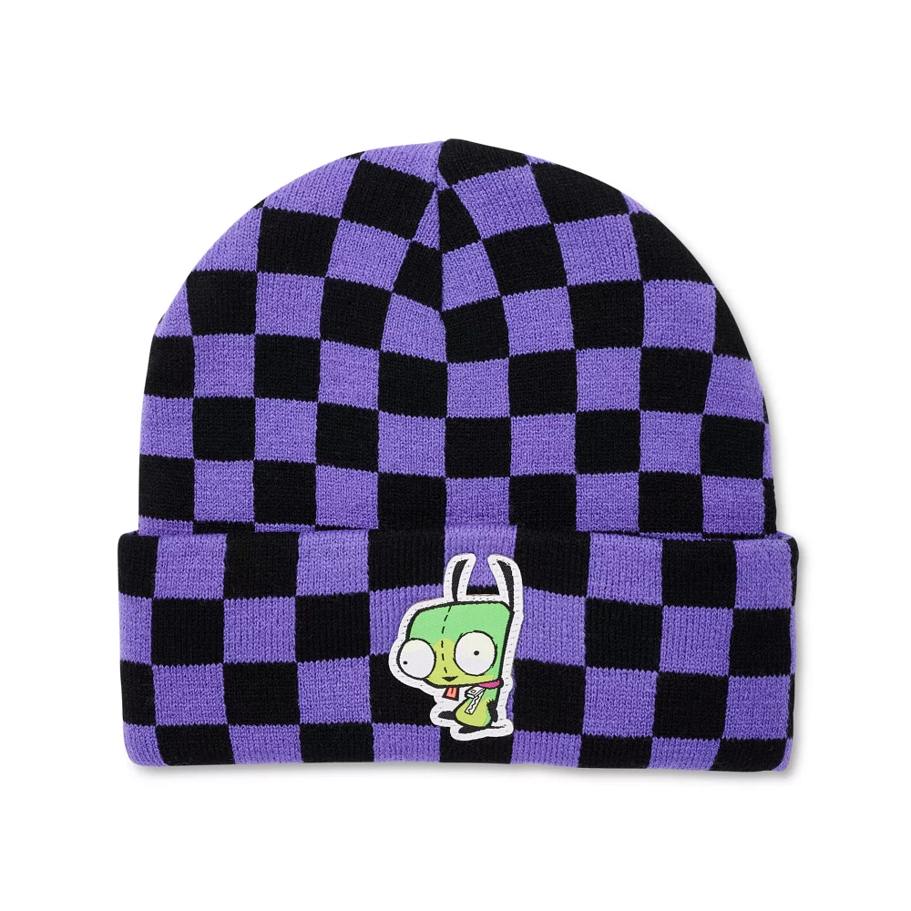 Invader Zim Black and Purple Checkered Cuff Beanie - Nickelodeon