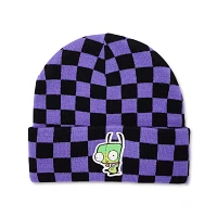 Invader Zim Black and Purple Checkered Cuff Beanie - Nickelodeon